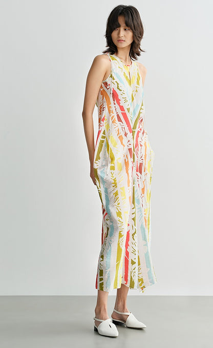 COMME MOI Lv Yan designer summer beach sleeveless print waist dress - AVA.