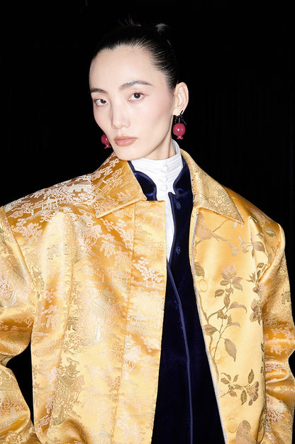 M essential Mackay designer Tanige jacquard panelled wide-shoulder lapel  jacket - INTOH.