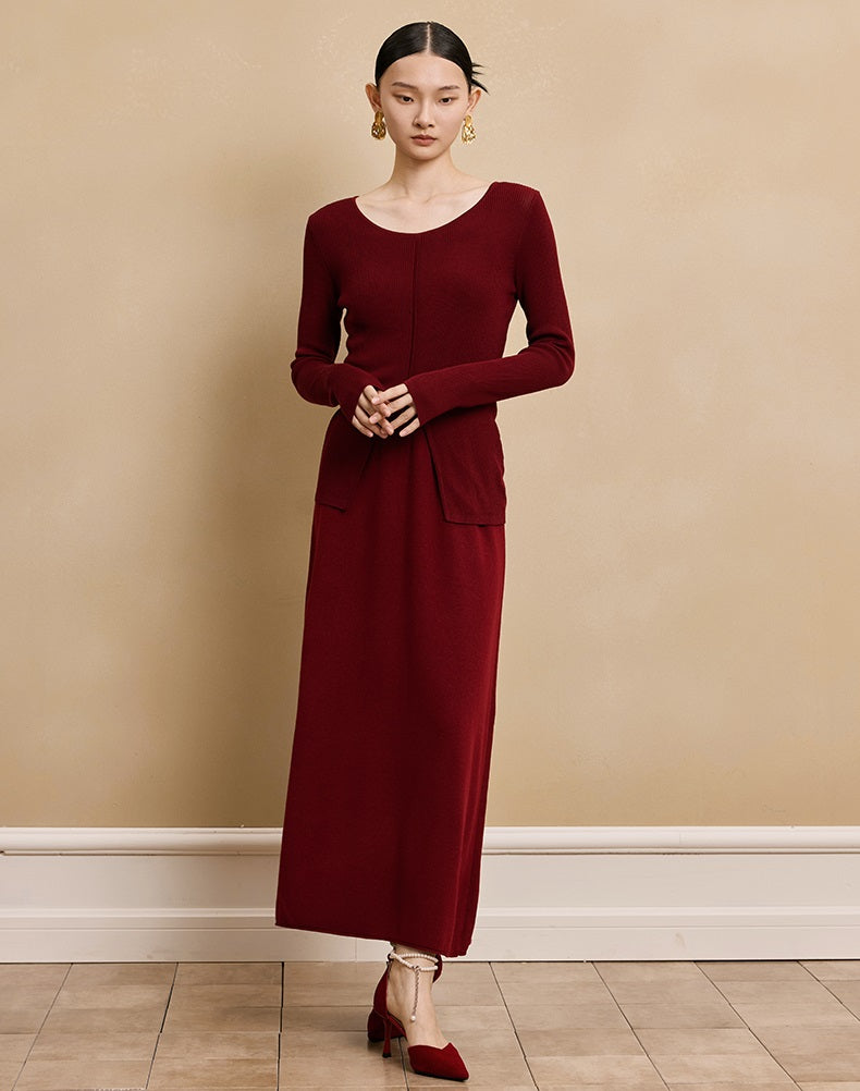 HECO soft waxy wool knitted high-elastic A-line red black creamy White SKIRT spring - THAT.