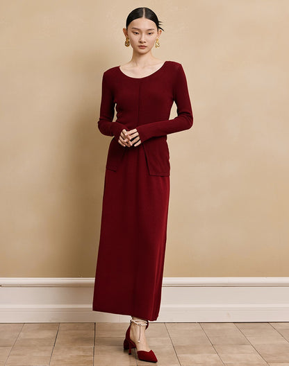 HECO soft waxy wool knitted high-elastic A-line red black creamy White SKIRT spring - THAT.