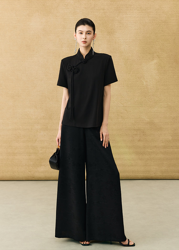 HECO Chinese Handmade Rose Tassel Short Sleeve T-Shirt  - GRADE.