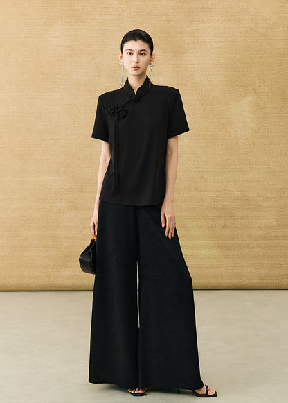 HECO Chinese Handmade Rose Tassel Short Sleeve T-Shirt  - GRADE.