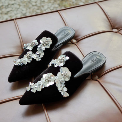 B-FEI women's sequins floral glitter slippers-SAKA.
