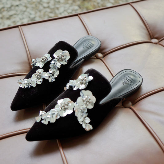 B-FEI women's sequins floral glitter slippers-SAKA.
