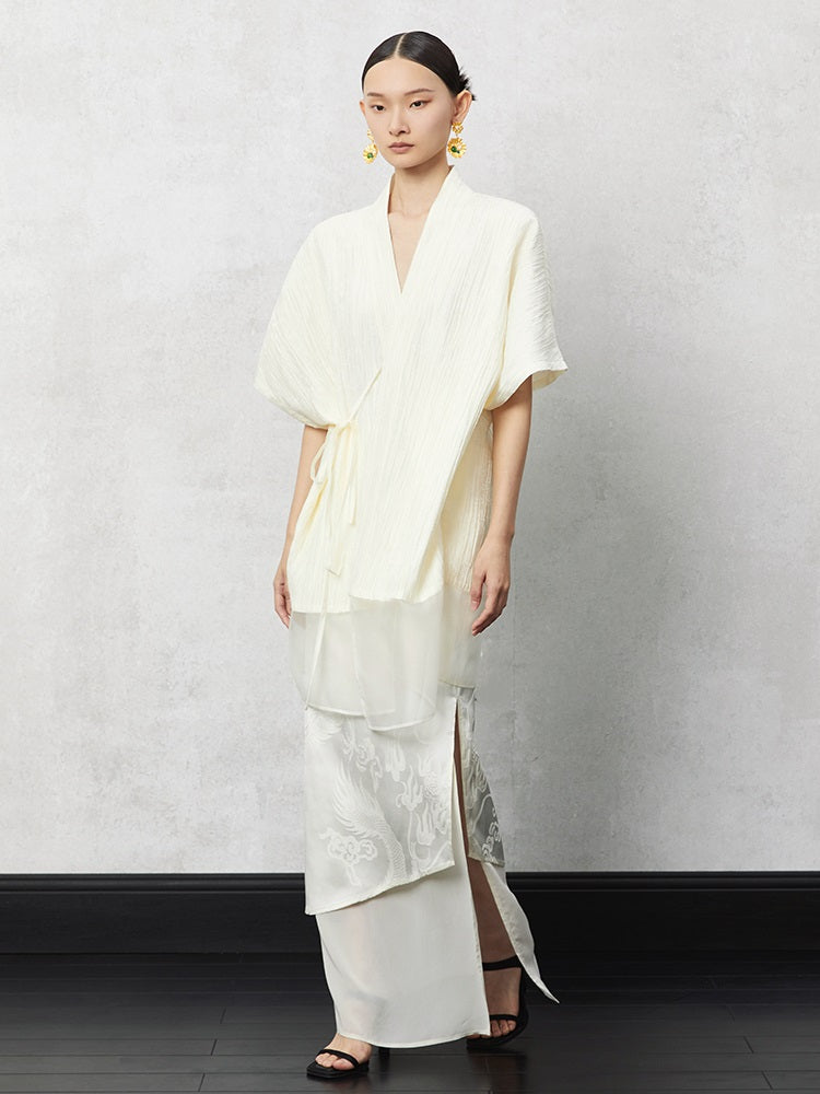 HECO acetate tulle high waisted cascading long skirt summer - lion.