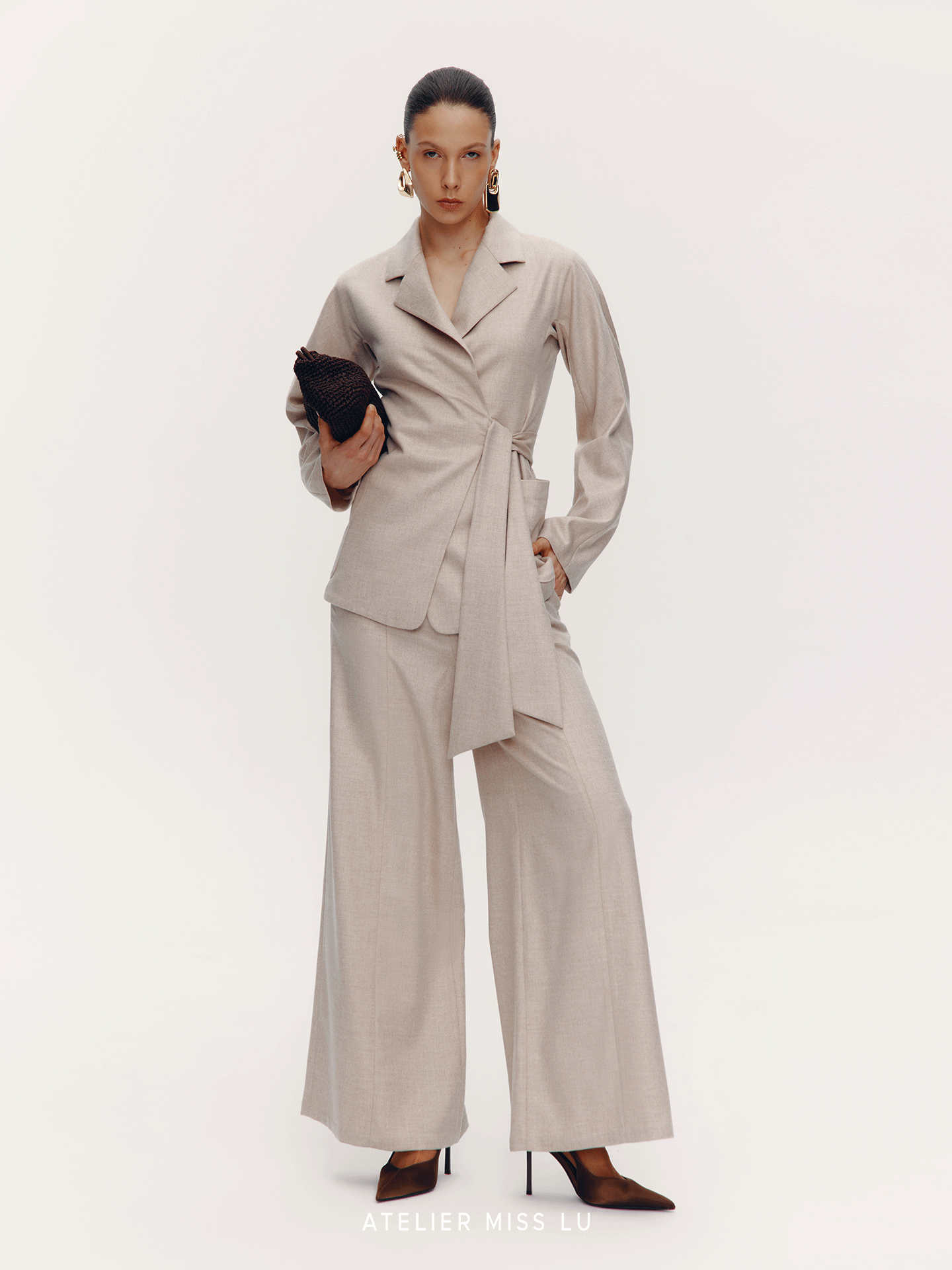 ATELIER MISS LU Sheep Wool Blend Wide-Leg Suit Pants - LEAP