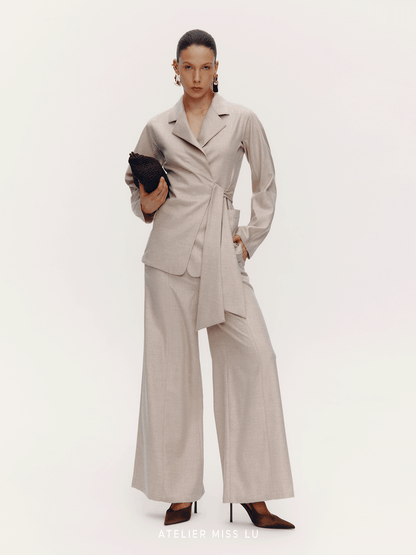ATELIER MISS LU Sheep Wool Blend Wide-Leg Suit Pants - LEAP