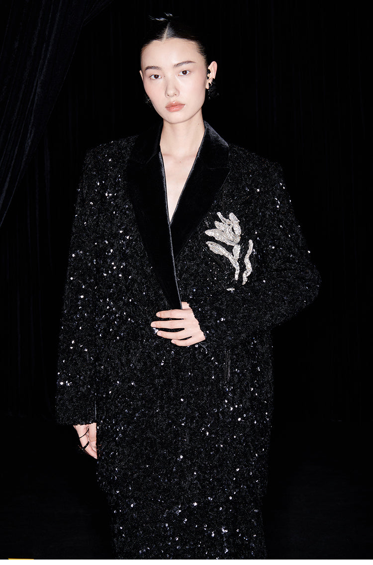 M essential Mackay designer orchid embroidery sequins jacket pencil slit skirt suit - tev.