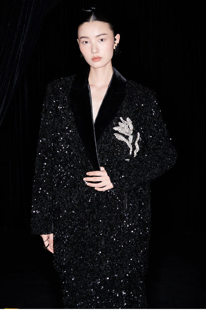 M essential Mackay designer orchid embroidery sequins jacket pencil slit skirt suit - tev.