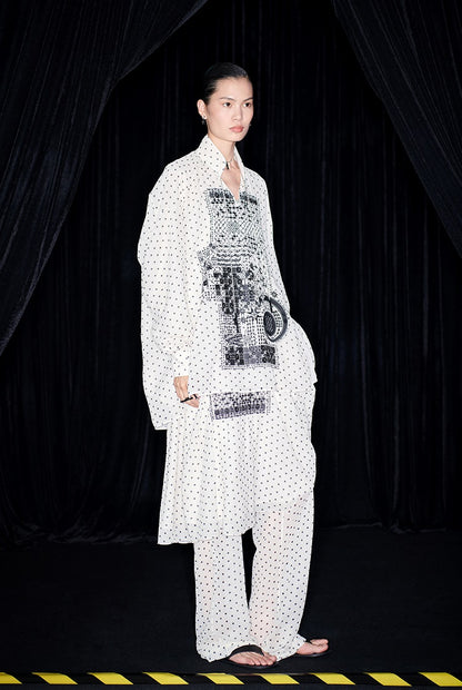 M essential Mackay designer Fubo tulle printed pavé embroidery stand-up collar shirt - LOVE.