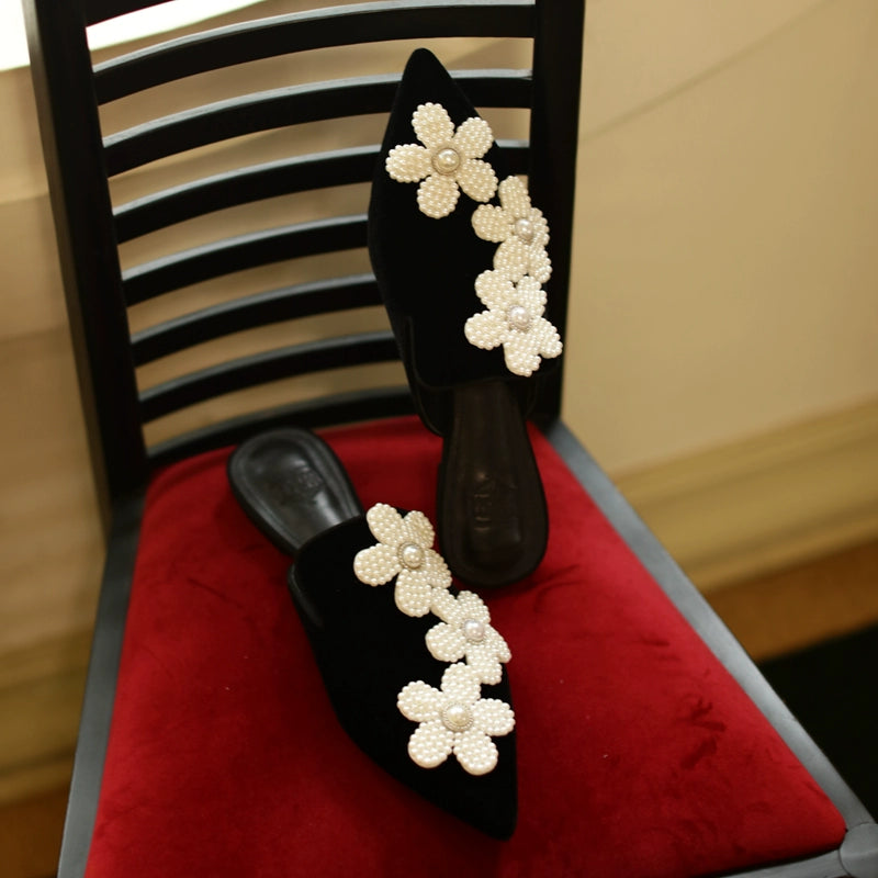 B-FEI pointed toe flower design French half-slip mules-TRENT.