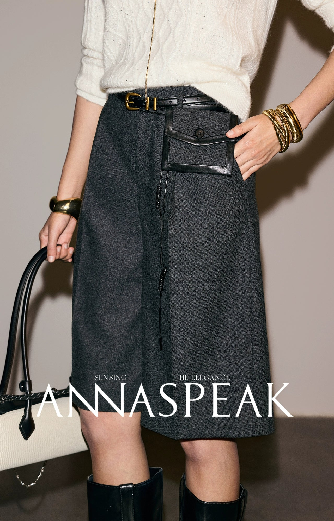 ANNASPEAK   Wool MINI Waist Bag Straight Leg Pants -COLE.