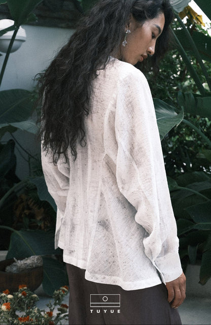 TUYUE Linen Light and Transparent Multi-Cut Waist Casual Shirt- MABEL.