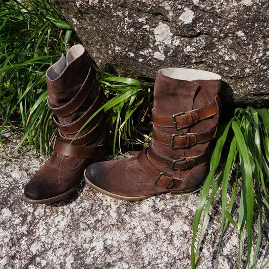 B-FEI Retro Aesthetic Denim Cargo Rider Boots-CHIBU.