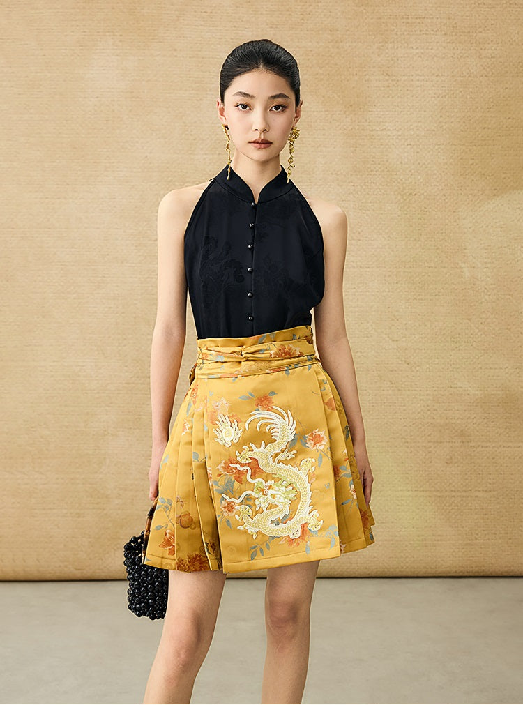 HECO Chinese Acetate Stand-up Collar Waist National Style Jacquard Vest T - FIRE.