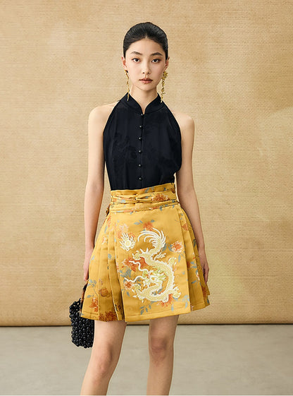 HECO Chinese Acetate Stand-up Collar Waist National Style Jacquard Vest T - FIRE.