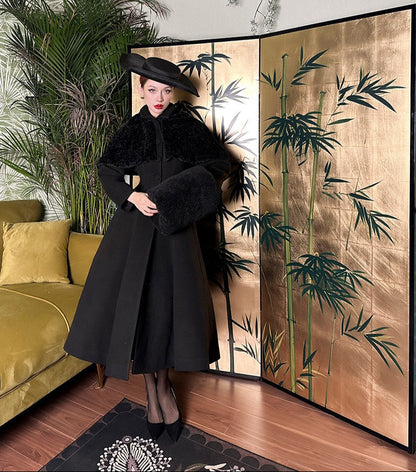 Le Palais Vintage Black Winter Lamb Wool Plus Cotton Hand Muff -Kiara.