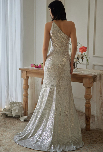 GOUDIN silver sequin party evening dresses-INES.
