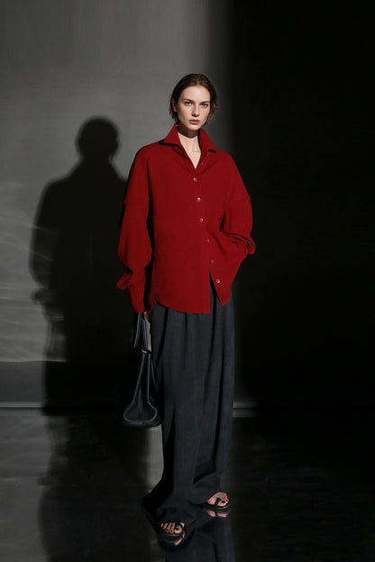 PIAOIN Luxury Old Money Style Wool Shirt Women's Single Breasted Shirt-FERA