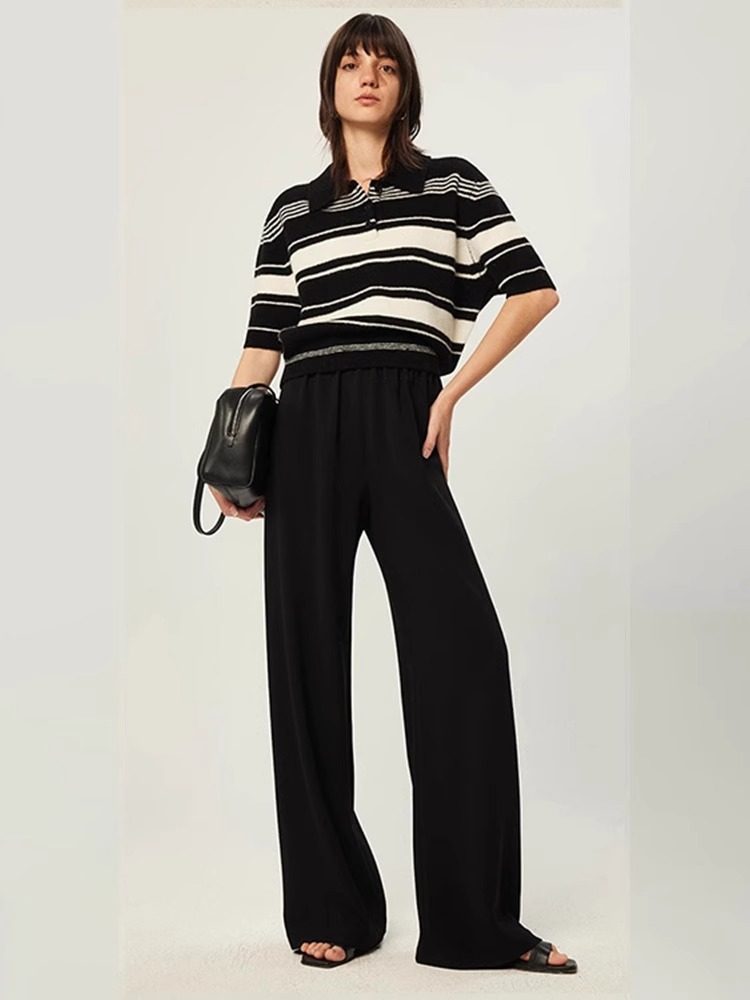 NOTHING WRITTEN  triacetate wrinkle long leg one-piece air pants-IRIS.
