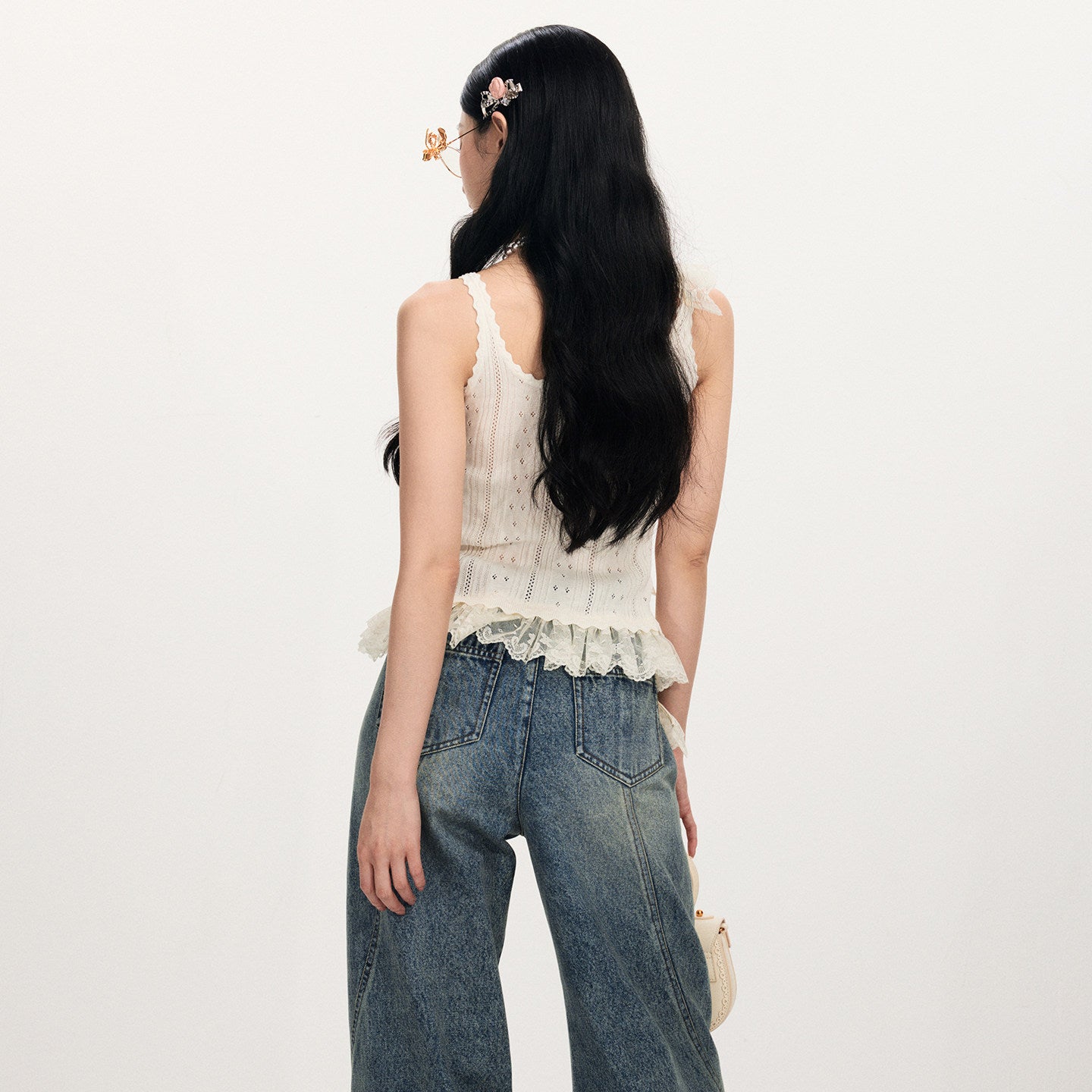 FAME Three-Dimensional Flower Lace Lace Suspender Top