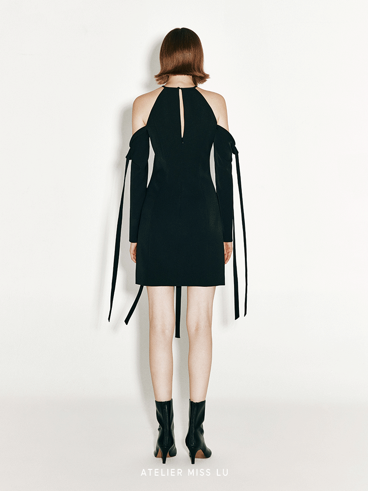 ATELIER MISS LU multi-ribbon design slim-fitting dropped-shoulder dress - HAZEL.