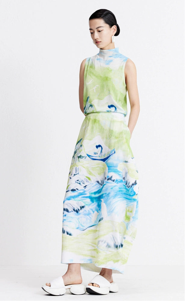 ZHUCHONGYUN Autumn Print Geometric Cotton Skirt Design Skirt--HARUHI.