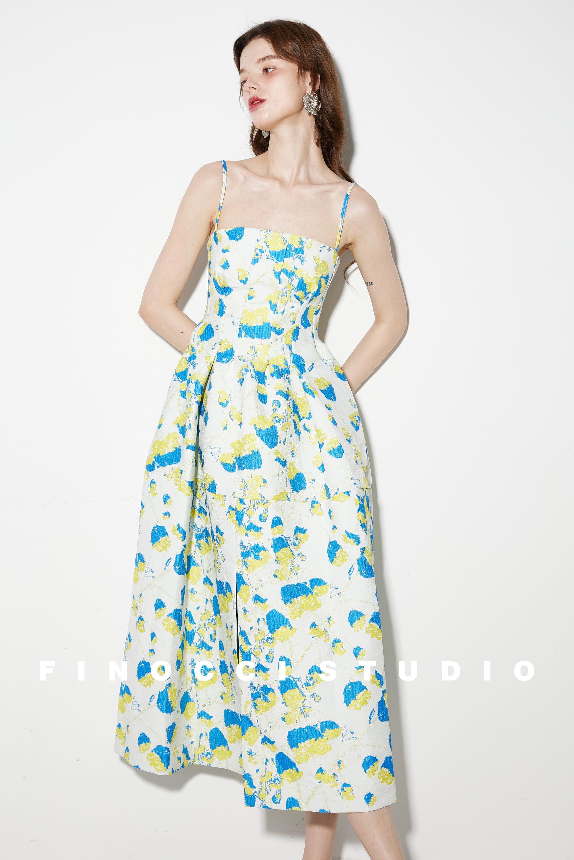 French yellow blue printed jacquard puffy dress- Nicco GOOD GIRL REBEL French yellow blue printed jacquard puffy dress- Nicco GOOD GIRL REBEL