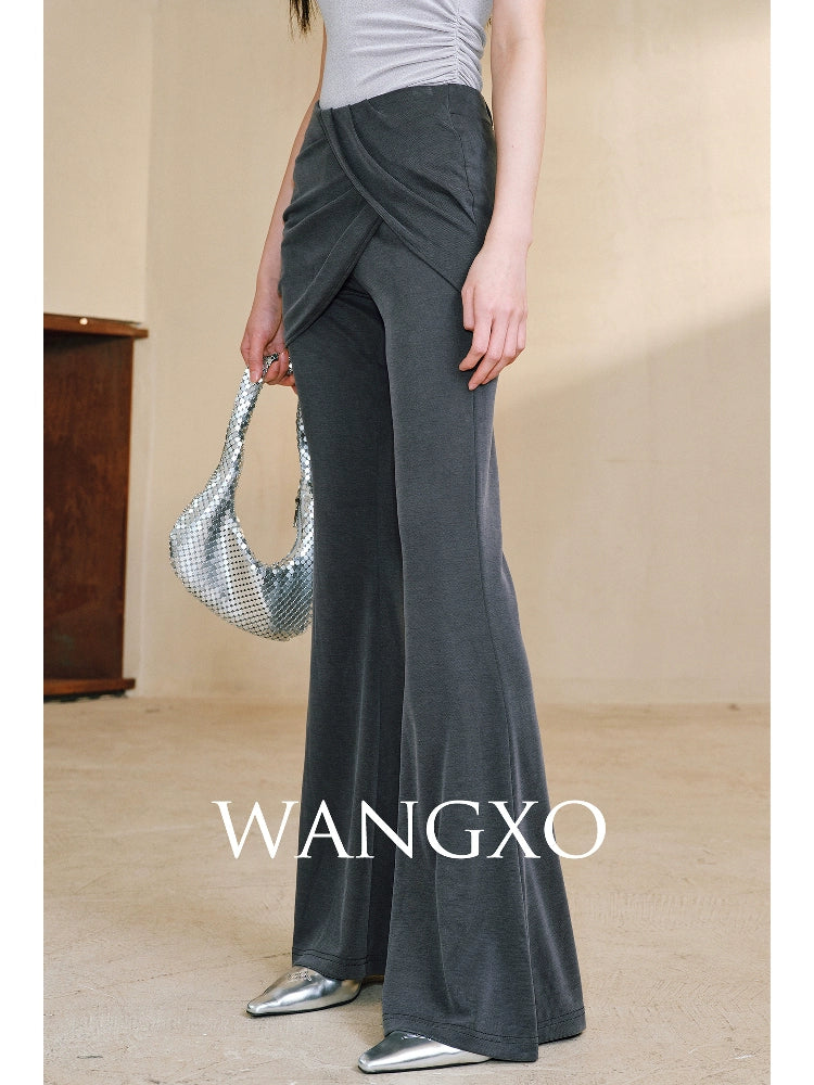 WANGXO Smooth Modal Cupro Beads Low-Waisted Slim Flared Layered Pants - SELMA