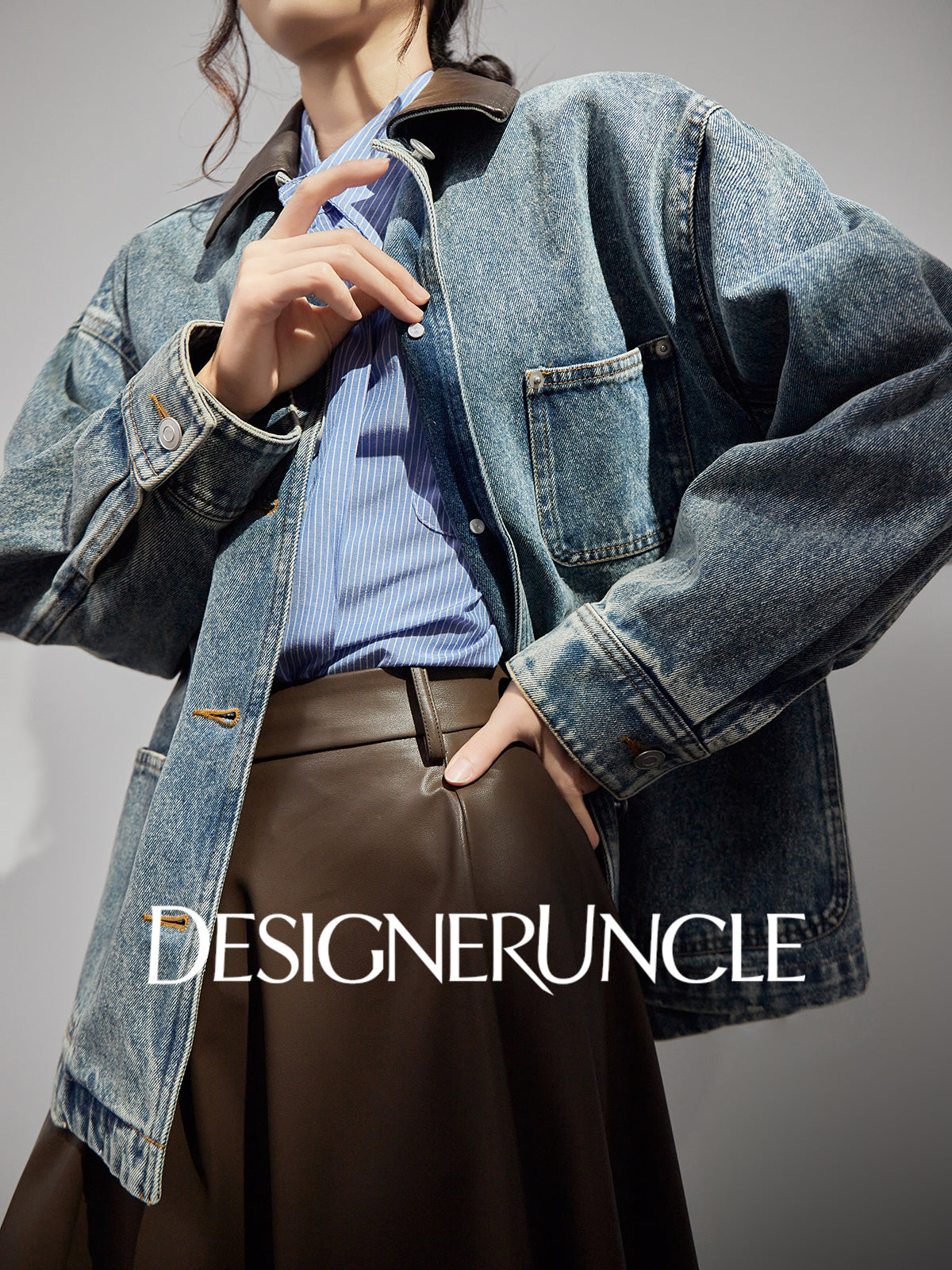 DGU "Qingyan" denim blue short jacket retro loose and versatile slimming top - Robert.