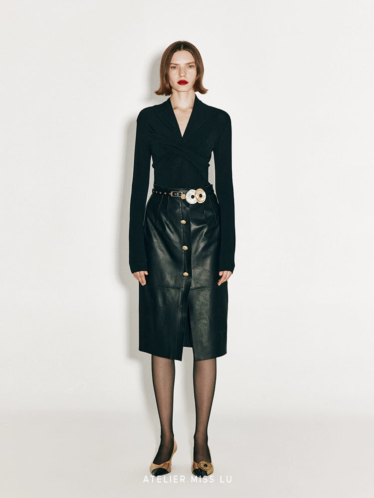 ATELIER MISS LU multi-piece patchwork slim-fitting sheepskin skirt - PRIMROSE.