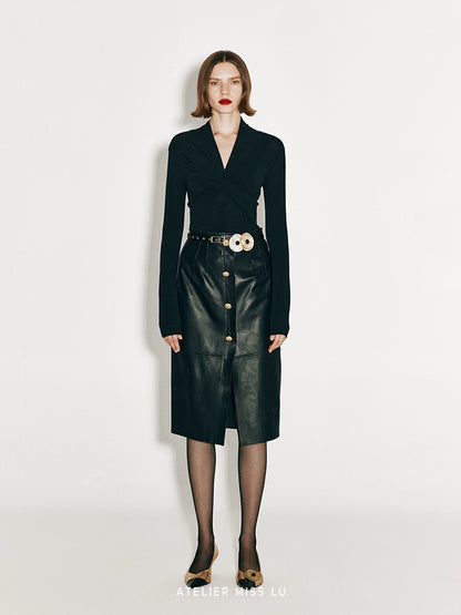 ATELIER MISS LU multi-piece patchwork slim-fitting sheepskin skirt - PRIMROSE.