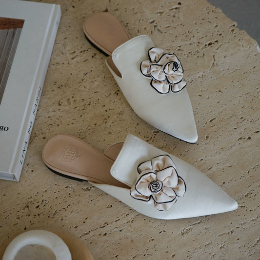 B-FEI pointed white mules lazy women's half Shoes-ASHOY.