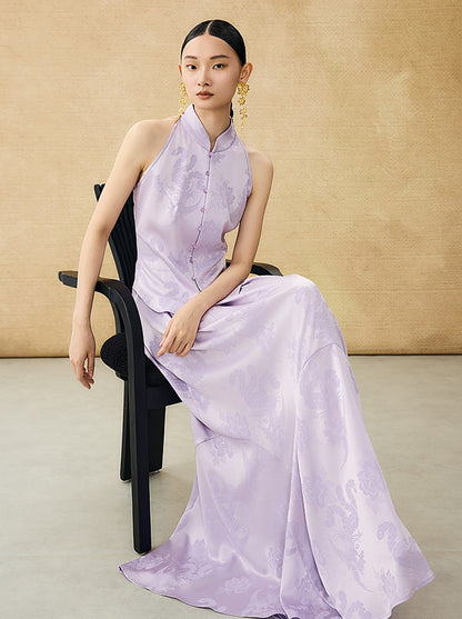 HECO Chinese Acetate Stand-up Collar Waist National Style Jacquard Vest T - FIRE.