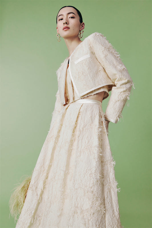 PURITY cocktail elegant three-dimensional jacquard short coat Three-piece set - Ruguu