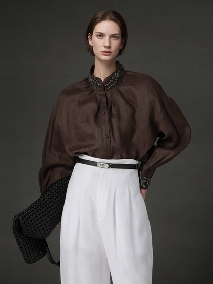 PIAOIN luxury vintage beaded design handmade custom shirt-BEATRICE.