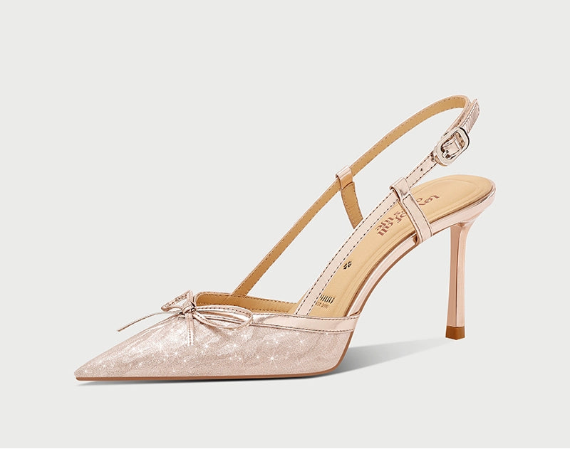 PJJUU Stiletto Strap High Heels gold sling back pumps- MERLIN
