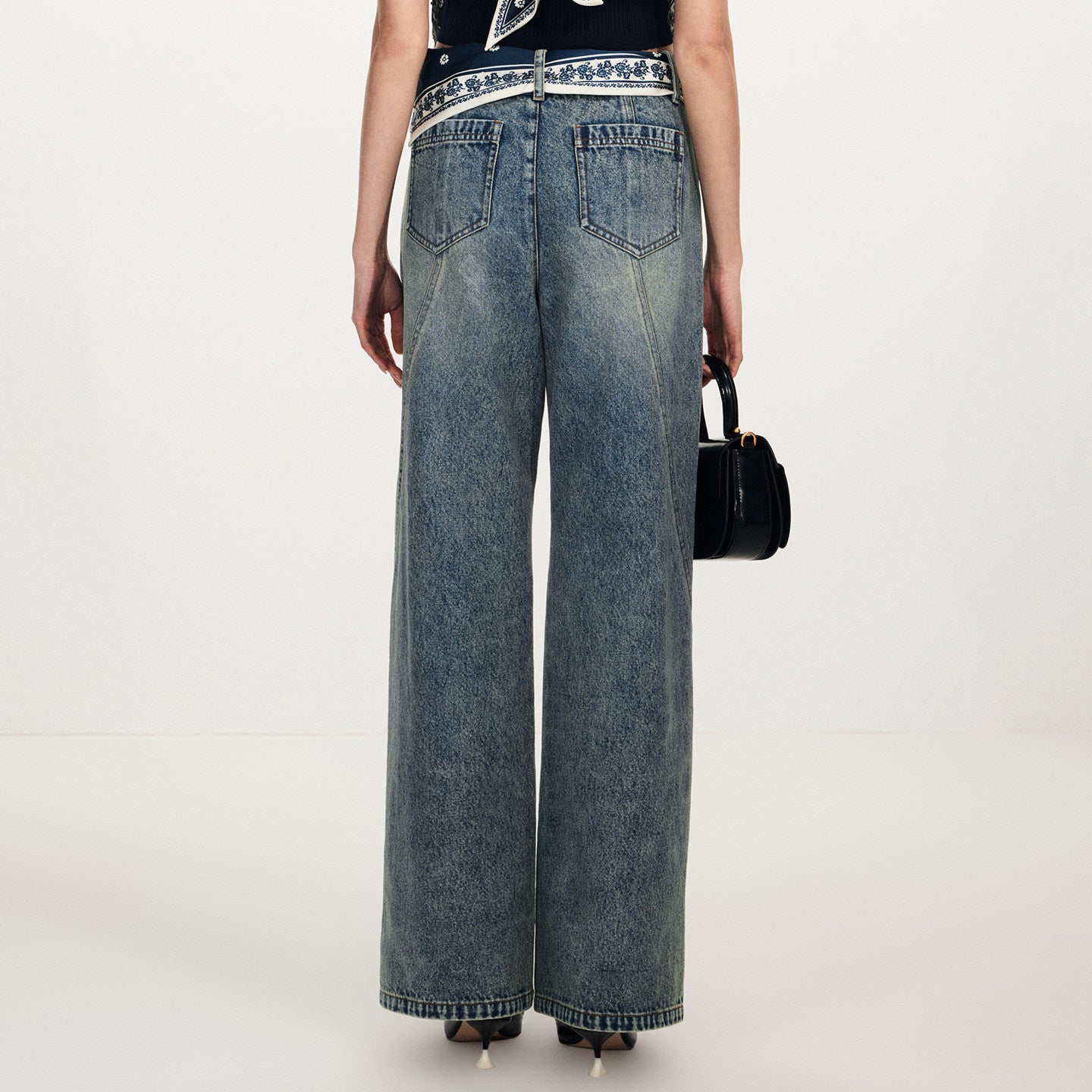 FAME frosted white printed silk scarf jeans  - SASKIA