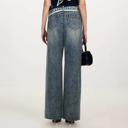 FAME frosted white printed silk scarf jeans  - SASKIA