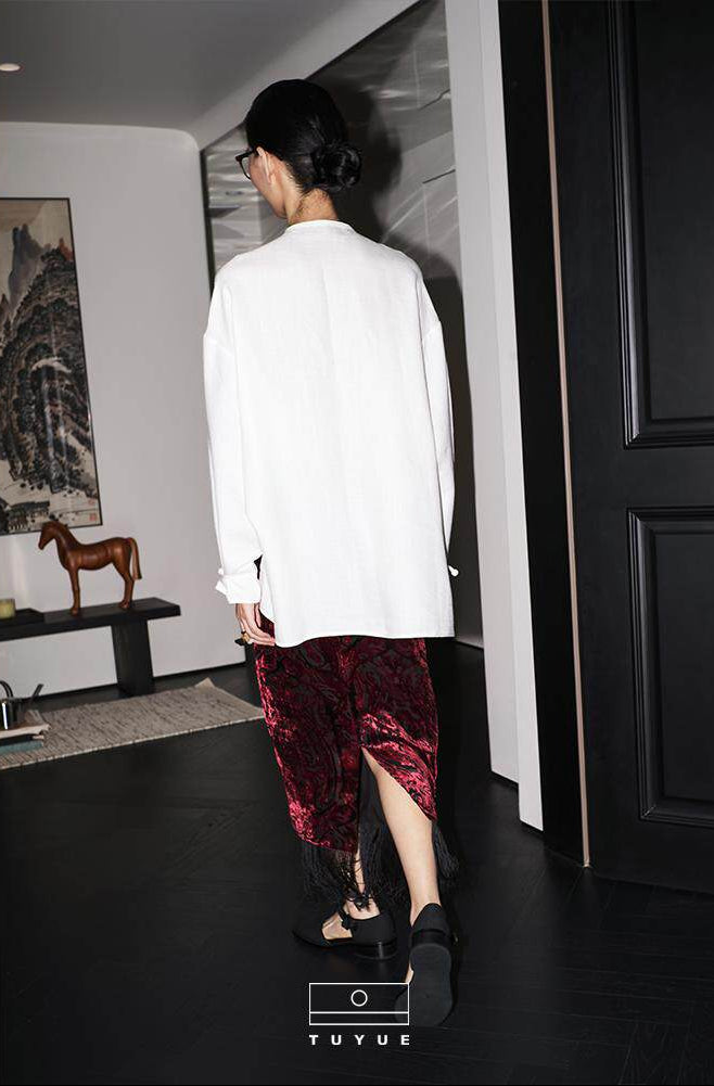 TUYUE silk burnt flower tassels midi skirt - MIN.