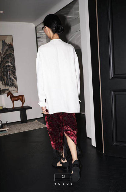 TUYUE silk burnt flower tassels midi skirt - MIN.