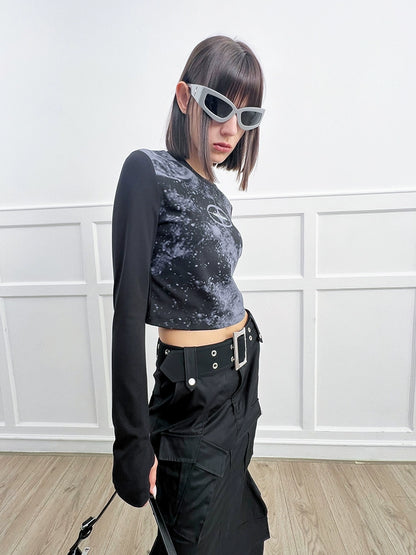 ANNAKIKI Retro Starry Sky Logo Slim Long Sleeve-YEAGER