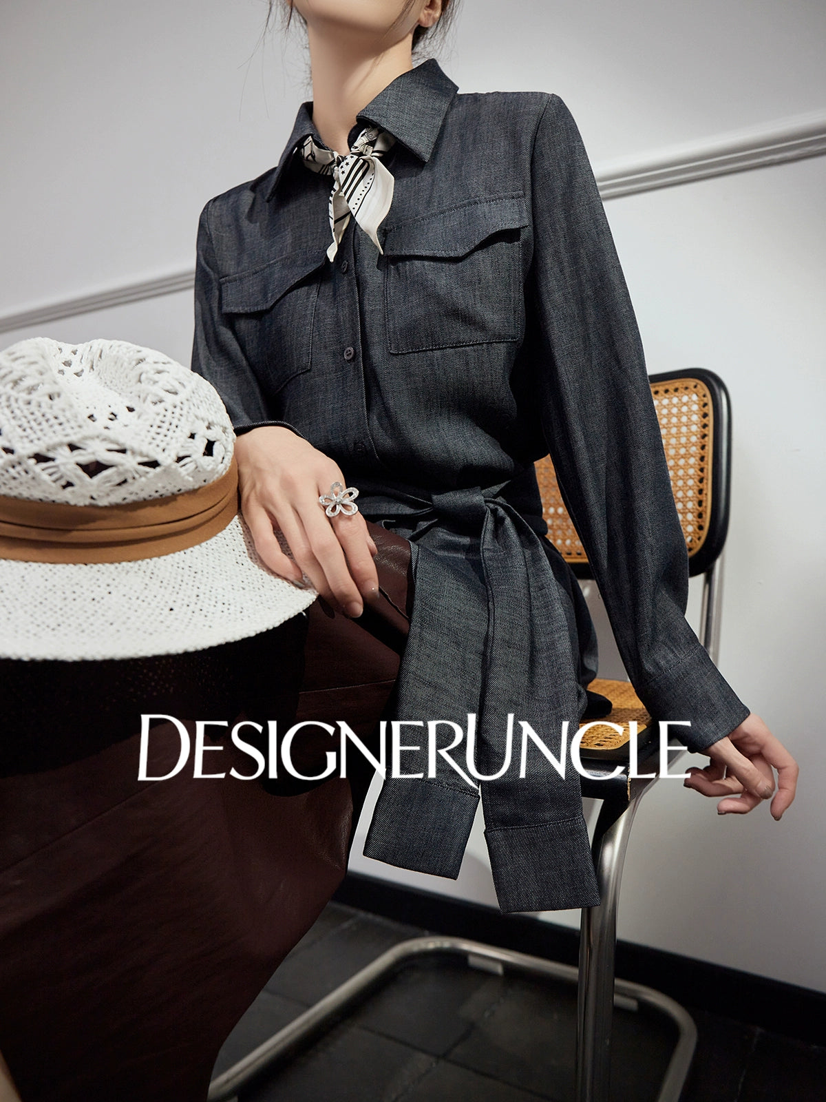 DGU "Goose Shadow" denim pure shirt women's autumn new design niche commuter loose top - HEART.