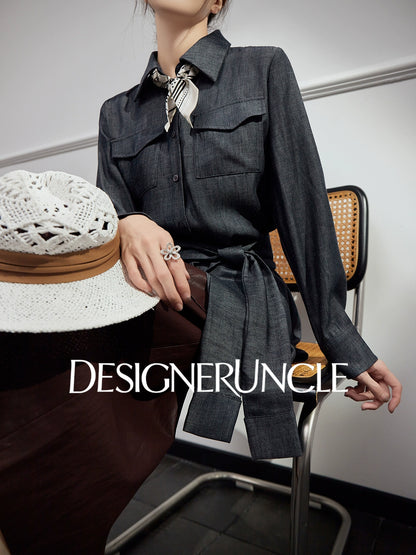 DGU "Goose Shadow" denim pure shirt women's autumn new design niche commuter loose top - HEART.