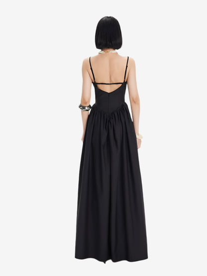 TINY IN petal-shaped waist-panelled slip black dress-HANDS