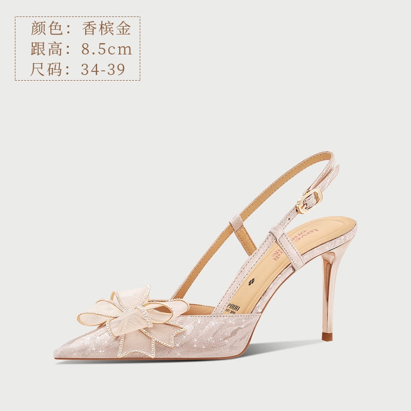 PJJUU beautiful slingback pointed toes glittery finish high heels  - BENT.