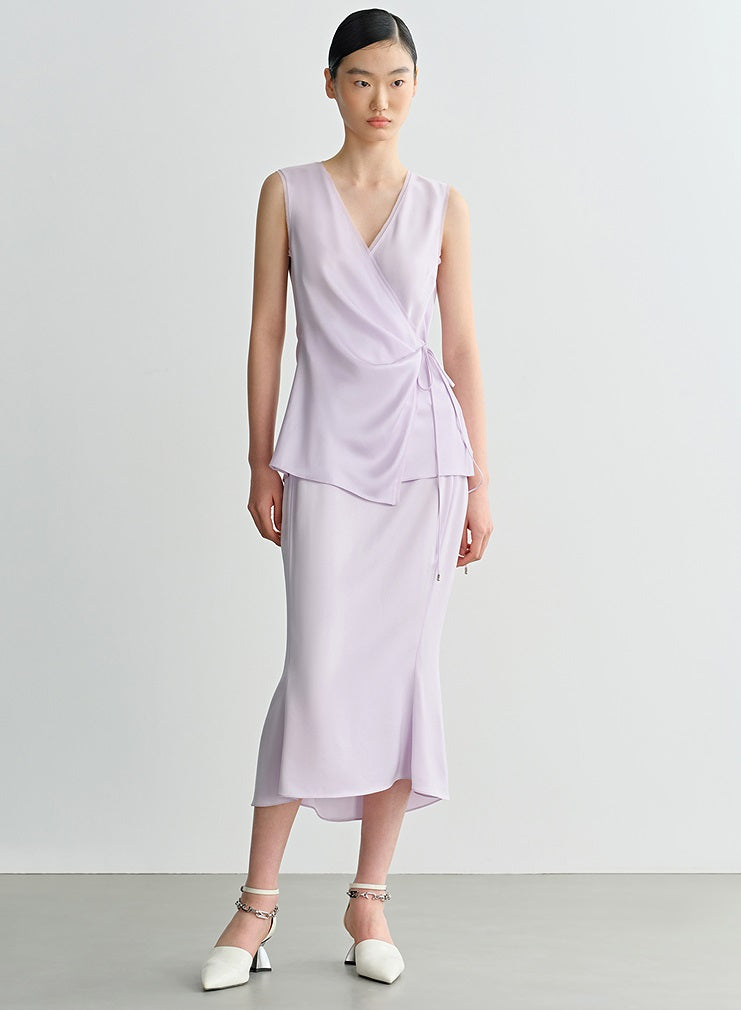 COMME MOI  purple V-neck lace double-sided satin vest top - SOFIA.