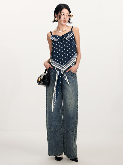 FAME Beaded Printed Scarf Deconstructed Camisole Top