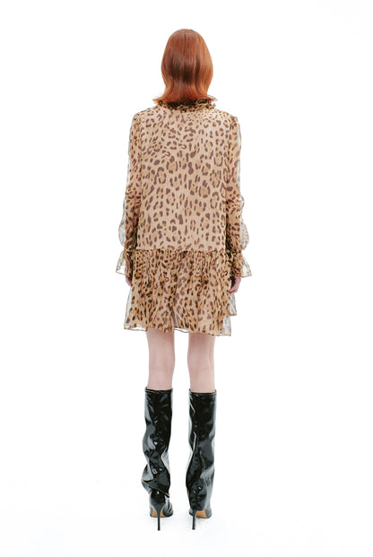 YES BY YESIR | Leopard Print Ruffle Short Dress -MALEINA.