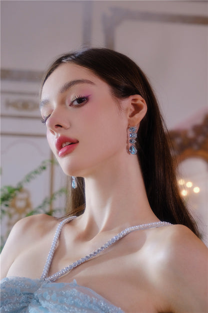 Wardrobes by Chen Luxury Diamond Drop Tassel Earrings-Moyo